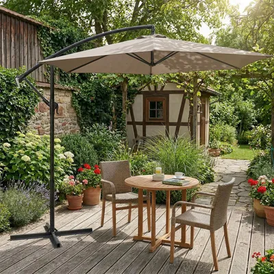 Produktbild von Sekey Ampelschirm 300 cm Aluminium, Knickbar, mit Kurbel & Ständer, UV50+ Schutz, für Terrasse und Balkon, Taupe
