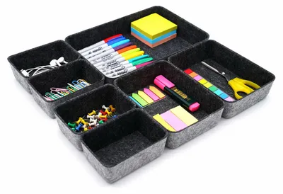 Schubladen-Organizer-Set aus Filz, 7-teilig, 3 Größen, Holzkohle/Grau