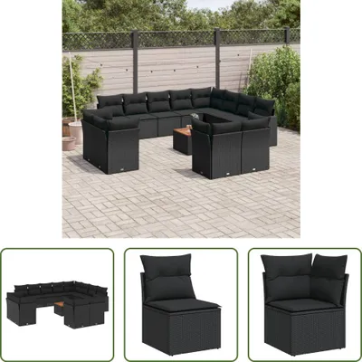 Produktbild von The Living Store 13-tlg. Garten-Sofagarnitur mit Kissen Schwarz Poly Rattan
