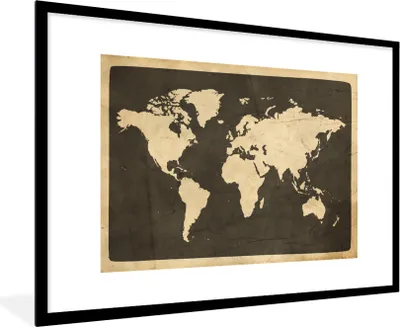 Produktbild von MuchoWow® MuchoWow® Gerahmtes Poster Weltkarte - Vintage - Holz 90x60 cm - Poster mit zchwarzem Bilderrahmen - Wanddekoration - Fotos