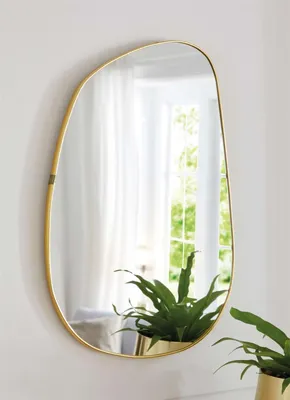 Image de Miroir mural "Gold" 40x60 cm grand, miroir décoratif asymétrique, miroir, miroir de salle de bain, miroir d'entrée suspendu, miroir de vestiaire