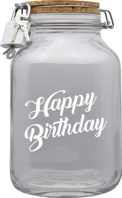 Produktbild von Spardose Geld Geschenk Ideen Happy Birthday Transparent Größe XXL 3 Liter