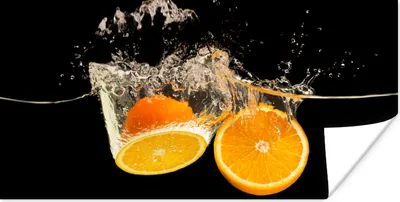 Produktbild von MuchoWow® Poster Orange - Stillleben - Wasser - Schwarz - Obst 40x20 cm - Poster für die Wand - Poster Schlafzimmer