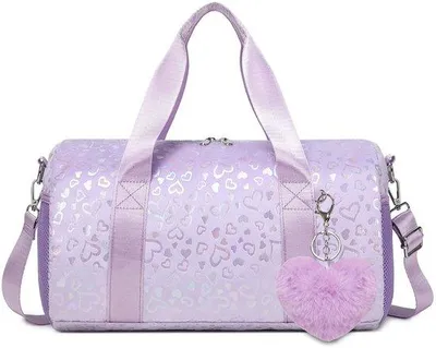 Immagine prodotto di Borsa sportiva e da viaggio leggera per bambini, in peluche (lilla), con scomparto impermeabile, dimensioni 35,7 x 21 x 21 cm, peso 0,4 kg, con tracolla removibile