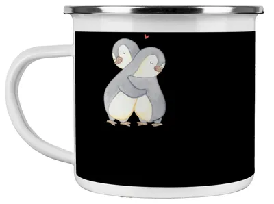 Produktbild von Mr. & Mrs. Panda Emaille Tasse 14. Hochzeitstag Elfenbeinhochzeit - Schwarz - Geschenk, Becher, Liebe und Bindung, Teetasse, blechbecher, Pott, Wandbild, Heiraten, Heirat