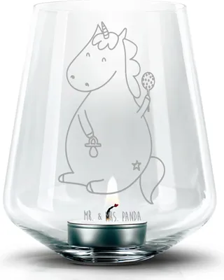 Produktbild von Mr. & Mrs. Panda Windlicht Glas Einhorn Baby - Transparent - Geschenk, Geburtstag, Mutter, Einhörner, Unicorn, Kerzenhalter, Geburt, Laterne, Teelicht, Teelichthalter