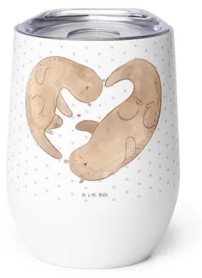 Produktbild von Mr. & Mrs. Panda Thermobecher Otter Herz - Weiß - Geschenk, Weintumbler, Reisebecher, Liebe, Hochzeitstag, Thermo Becher, kaffee tasse, thermosbecher