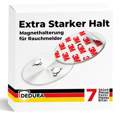 Produktbild von Rauchmelder Magnethalter 7er Set mit extra starken Klebepads – ohne Bohren und Schrauben – Magnethalterung geeignet für alle gängigen Feuermelder