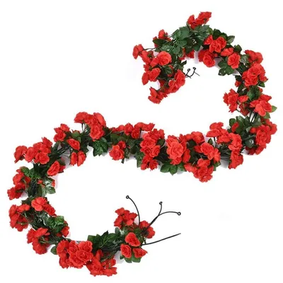 Image de Guirlande de roses artificielles, 2 pièces, 1,8 m, couleur rouge, fleurs en soie, vigne décorative suspendue