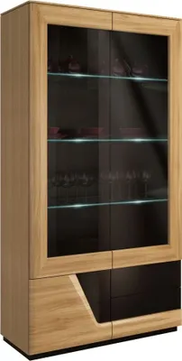 Produktbild von Vitrinenschrank, teilmassiv, Farbe: Eiche / Schwarz