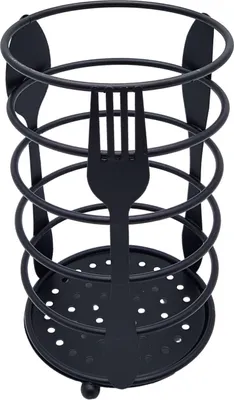 Zdjęcie produktu dla Ociekacz na sztućce czarny metalowy loft okragły 16,5x10 cm