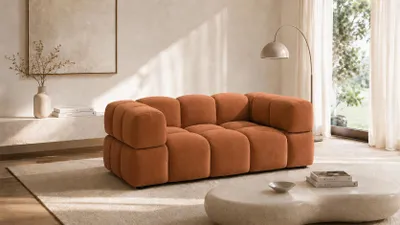 Zdjęcie produktu dla Sofa dwuosobowa, kanapa, tkanina welurowa Bluvel, Cynamonowy, AVERRO