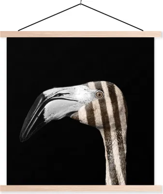 Produktbild von MuchoWow® Textilposter Flamingo - Schnabel - Linie 40x40 cm mit holzfarbenen Rahmen - Posterleiste