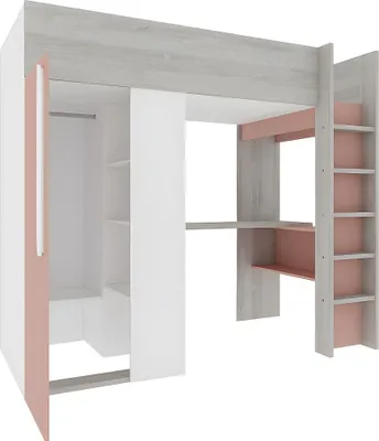 Produktbild von Hochbett Beau 90x200 mit Schreibtisch und Kleiderschrank - altrosa