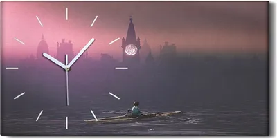 Produktbild von Leinwand Uhr Küche Wohnzimmer Bild 60x30 Malerei Boot Kind Stadt Stadtbild Kunst - weiße Hände