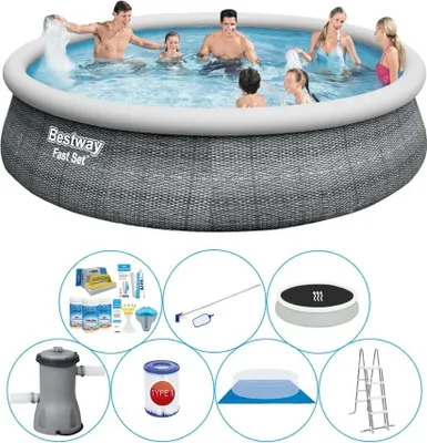 Zdjęcie produktu dla Super zestaw basenowy - Bestway Fast Set 457x107 cm okrągły - rattanowy