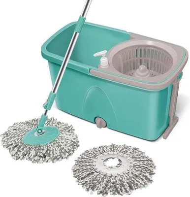 Obrázek produktu pro Mikrovláknový mop s kolečky a teleskopickou rukojetí, zelený, otočný o 360°