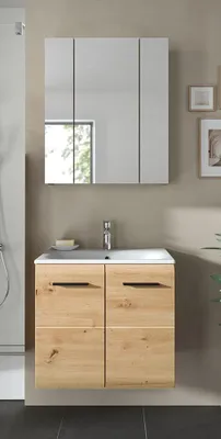 Produktbild von Badmöbel-Set 2-teilig in Eiche, mit Spiegelschrank & 60 cm Waschtisch - IGGESUND-158