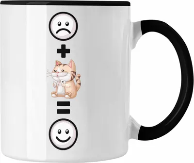 Produktbild von Trendation - Katze Tasse Geschenkidee für Katzenmama Katzenbesitzerin Geburtstag Lustiges Geschenk :( + Katze = :) (Schwarz)