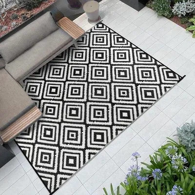 Produktbild von Famanu Outdoor-Teppich Wasserfest - Schwarz Weiß, Groß, 120 x 180 cm