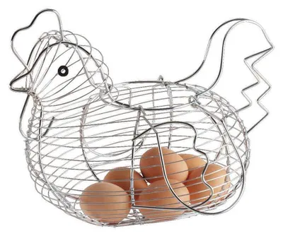 Eierkorb aus Metall, kippenförmig, mit Henkel, silber