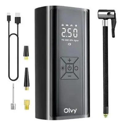 Productafbeelding van Olvy Luchtdrukkompressor, 7000 mAh, Mini-bandenpomp, Elektrische compressor, fietspomp, Elektrische luchtpomp, Mini-compressor voor auto, fiets, ballen