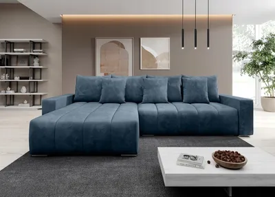 Produktbild von Ecksofa PIANO L-form Polsterecke mit Schlaffunktion und Bettkasten, Farbe Dunkelblau Monolith 77, Couchgarnitur, Sofagarnitur, Schlafsofa, Wohnzimmer sofa