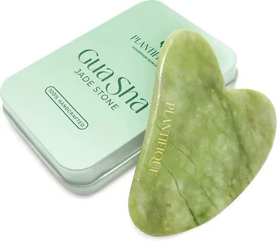 Immagine prodotto di Rullo per il viso e pietra Gua Sha in giada, realizzati a mano – 100% giada naturale proveniente da Anshan, ideali per il massaggio del viso, per ridurre il gonfiore intorno agli occhi e al viso, e per tonificare la pelle