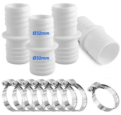 Produktbild von Pool Schlauchverbinder 32mm 4 Stück mit 8 Schlauchschellen