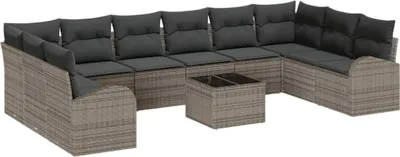 Obrázek produktu pro vidaXL Sada pohovek, 11 kusů, šedá [syntetický materiál]: Polyratan