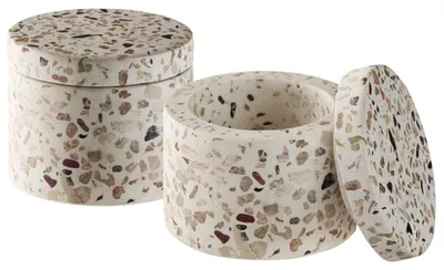 Productafbeelding van APS 15918 Dose MINERA, set van 2 stuks - Beton, diameter 6 cm, hoogte 5 cm, uitstraling van travertin, uniek stuk