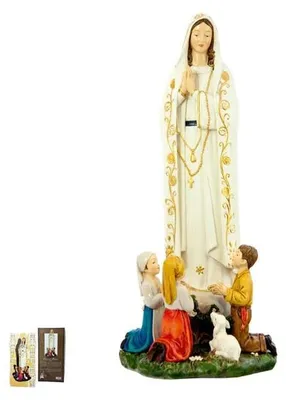 Fatima-Figur mit Kindern, handbemaltes Harz, 32 cm