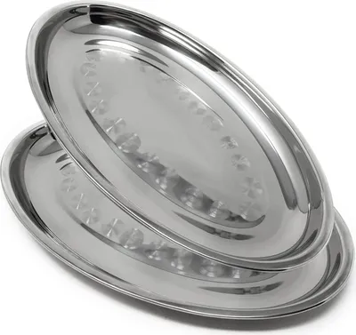Obrázok produktu pre Elegantné servírovacie taniere - sada 2 ks - nerezová oceľ - 40 x 22,5 cm
