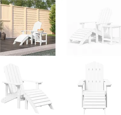 Image de vidaXL Adirondack Chaise de jardin avec tabouret & table HDPE Blanc - Chaise de jardin - Chaise d'extérieur - Fauteuil de jardin