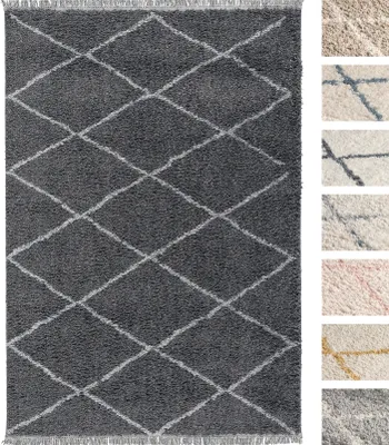 Produktbild von Wohnzimmer Hochflor Teppich 120 x 160 Grau Diamantmuster , Super Soft Moderner Shaggy Teppich