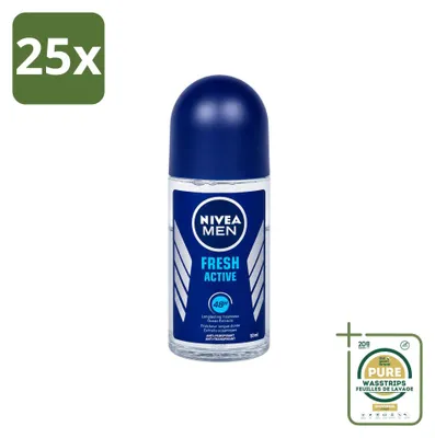 Image de 25 déodorants roll-on NIVEA MEN Fresh Active, 50 ml - Pack économique - 25 pièces