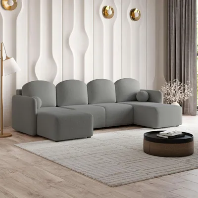 Produktbild von Masseno Ecksofa NUBERO mit Schlaffunktion U-Form, Sofa mit Bettkasten, Wohnzimmersofa, Couch, Soffa, Bettsofa, Couchgarnitur- Grau, QUELLE 92