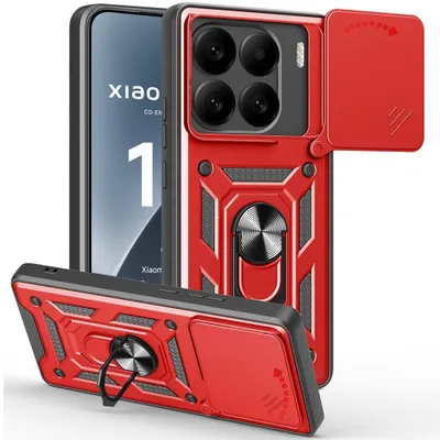 Image de Coque pour Xiaomi 15 - Antichoc Support Anneau Arrière Rigide Bordure Renforcée - Rouge