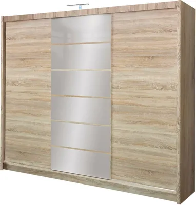 Produktbild von Kleiderschrank MALIBU 250 cm – Schwebetürenschrank mit Glas und Spiegel, großer Schlafzimmer Schrank (Sonoma)