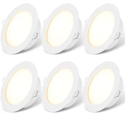Zdjęcie produktu dla LVWIT, reflektory LED do zabudowy, 230V, bardzo płaskie, 8W, 880lm, neutralna biel (4000K), idealne do łazienek, salonów i kuchni. Średnica otworu montażowego: 100mm. Zestaw 6 sztuk