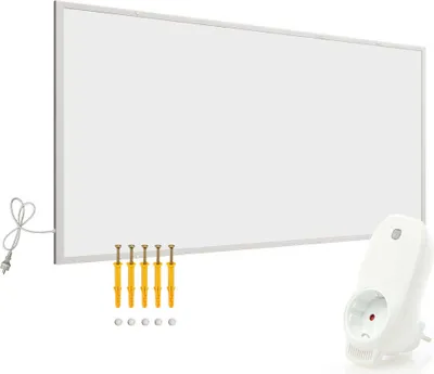 Image de Wiltec Kit Panneau chauffant infrarouge avec themostat – 700 W – 1220 x 770 x 15 mm – Chauffage IR électrique mural – Émetteur Radiateur à Rendement efficace