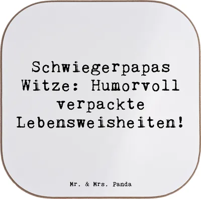 Produktbild von Mr. & Mrs. Panda Glasuntersetzer personalisiert Schwiegerpapa Witze - Weiß - Geschenk, Lebensweisheiten, Bierdeckel, untersetzer bedruckt, persönliche Erinnerungen, Humor
