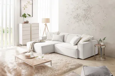 Produktbild von KAWOLA Sofa SAMU Ecksofa Feincord weiß Recamiere links