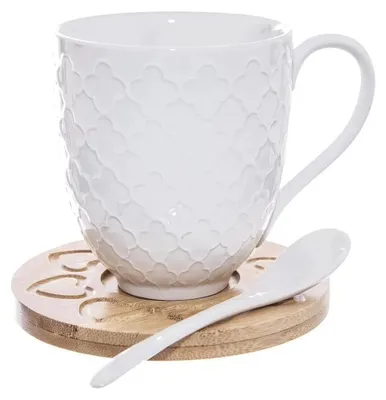 Image de Ensemble de tasses en porcelaine - Tasses à café et à thé - 2 pièces - 370 ml - Avec soucoupe - Blanc