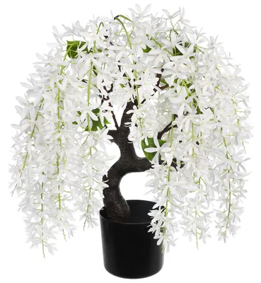 Produktbild von Kunstblumen im Topf - Weiße Kunstbonsai zur Dekoration