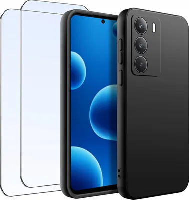 Imagen del producto de Estuche de silicona mate  para Realme 14X 5G, 2 unidades, con protector de vidrio