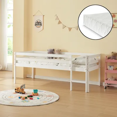 Produktbild von Kinderbett 'Siikalatva' 90x200cm mit Matratze mit Rausfallschutz Kiefernholz