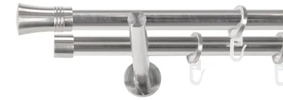 Produktbild von SN Deco Gardinenstange Lyon, 19 mm, 2-läufig, Stahl, Komplett-Set mit Ringen, Auflageträger, 100 cm, edelstahl optik