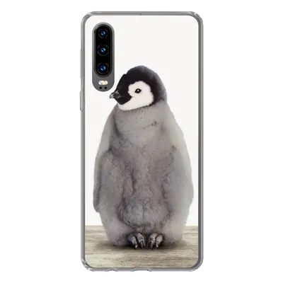 Produktbild von MuchoWow® Handyhülle Schutzhülle Hülle für Huawei P30 Kinder - Pinguin - Grau - Tiere - Mädchen - Jungen Silikon Softcase Handy Hülle - Kartenbesitzer