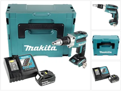 Immagine prodotto di Makita DFS 250 RT1J Avvitatore per cartongesso a batteria 18V  / brushless + 1x Batteria 5,0 Ah + Caricabatterie + Valigetta Makpac